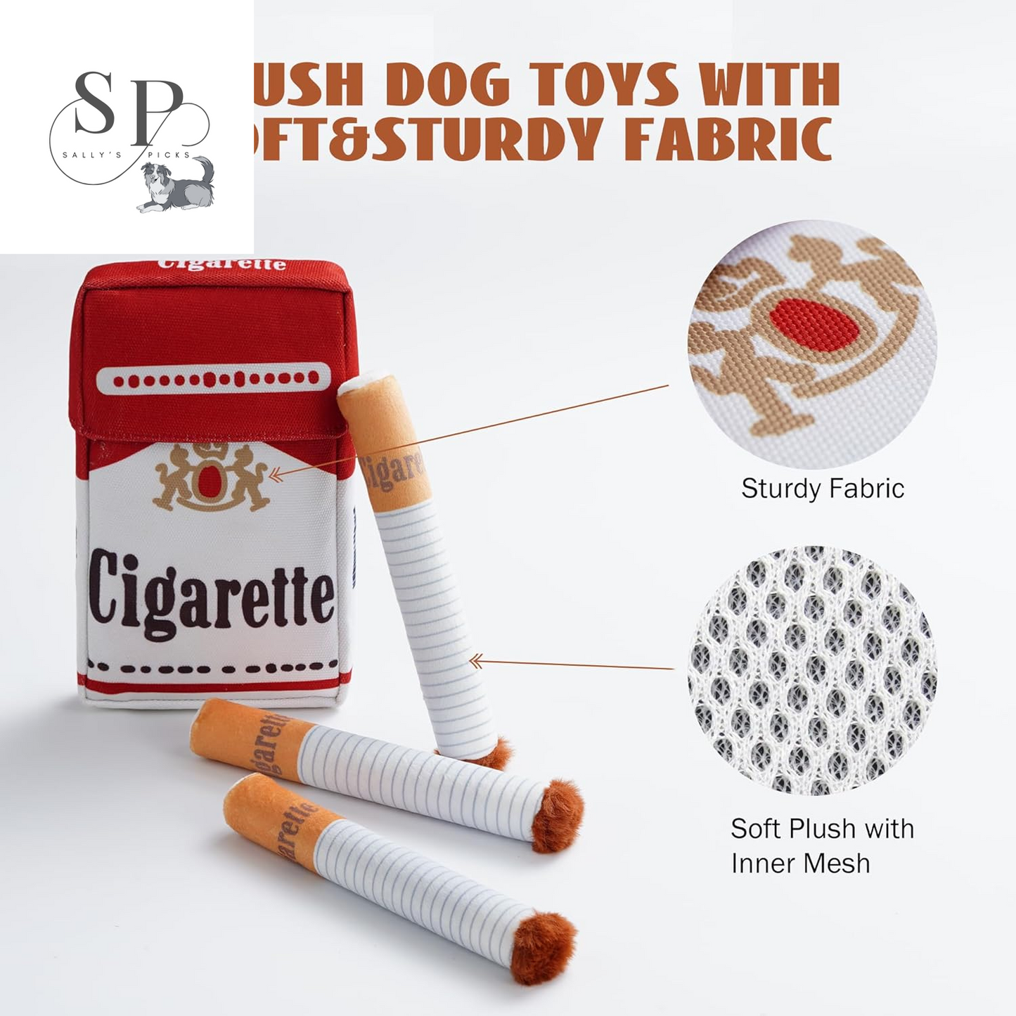 Squeaky Cigarette Dog Toy, Interactive 3-Pack Cigarette Design for Fun Chewing and Play Plush Pet Toy