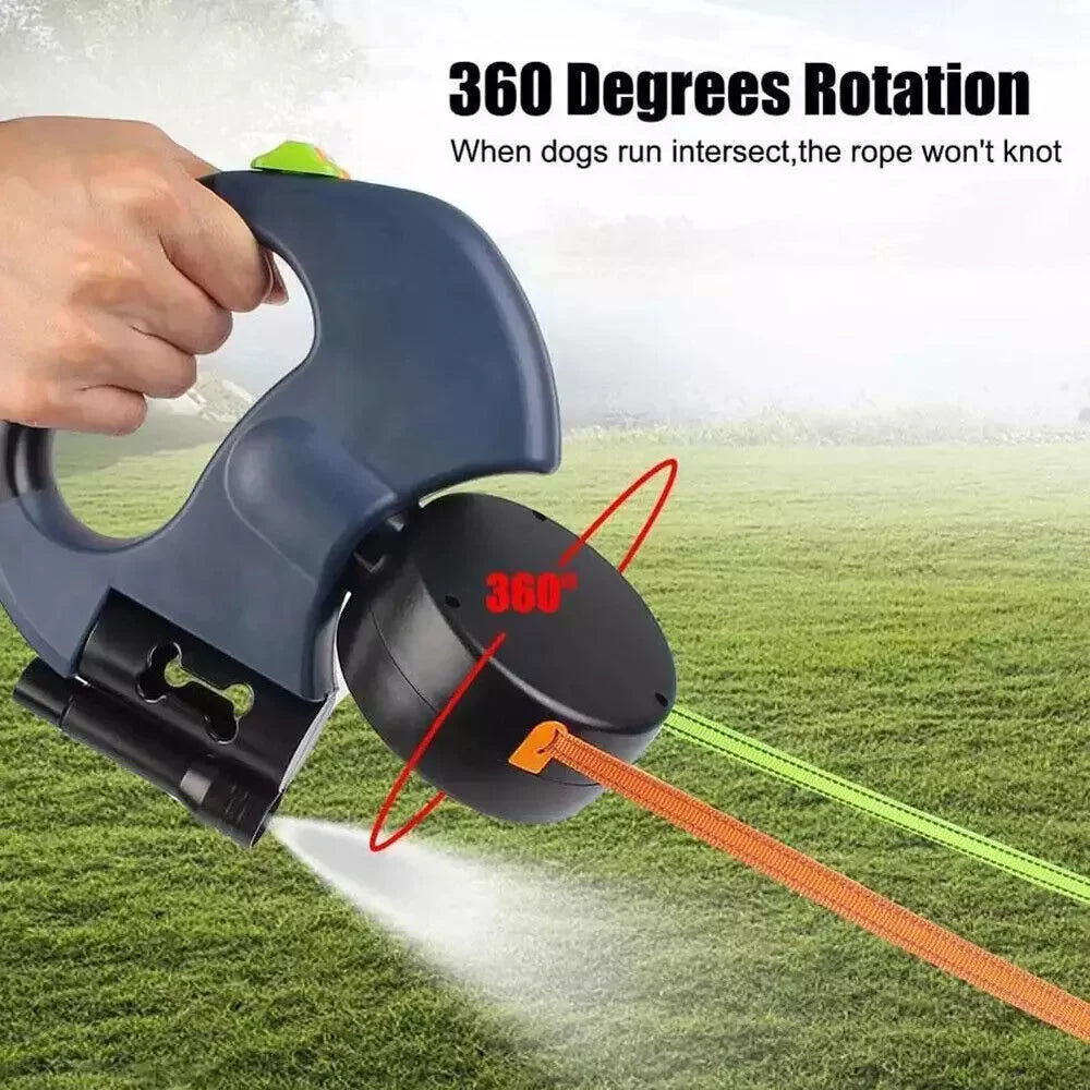 Dual Retractable Dog Leash – Tangle-Free Walks for Two Dogs with LED Light & Waste Bag Holder