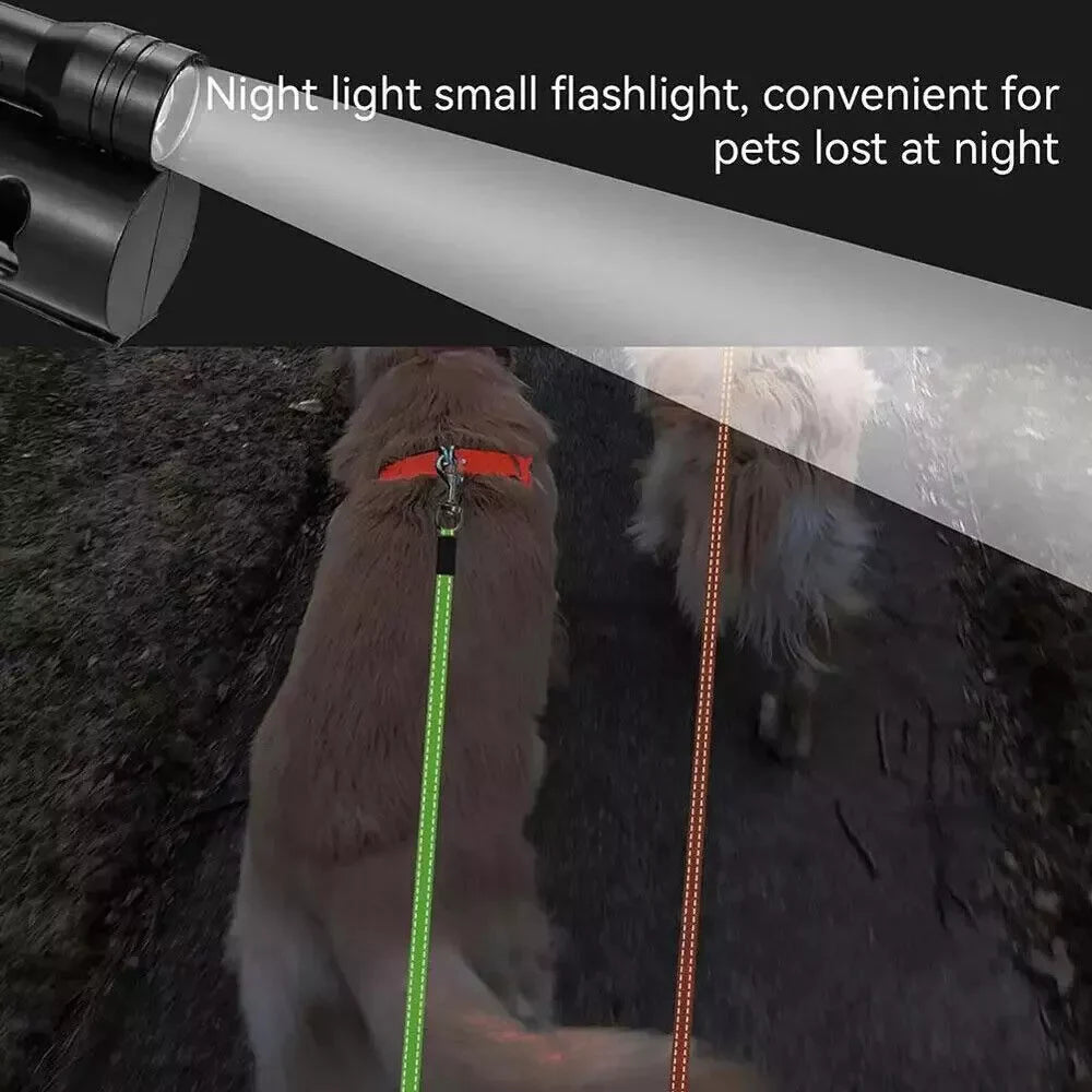 Dual Retractable Dog Leash – 360° Tangle-Free Swivel, Reflective Nylon, Built-in LED Night Light & Waste Bag Holder, 10ft for Two Dogs (Up to 110 lbs Each)
