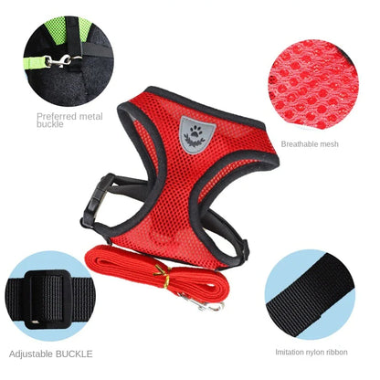 Adjustable Reflective Pet Harness for Cats and Dogs - Escape Proof Control Vest with Leash in Multiple Sizes