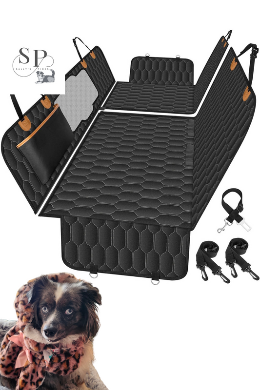 Dog Car Seat Cover Hammock – Waterproof, Scratch-Proof & Nonslip Back Seat Protector with Mesh Window, Storage Pockets & Side Flaps – Fits Cars, SUVs & Trucks (Black/Orange)