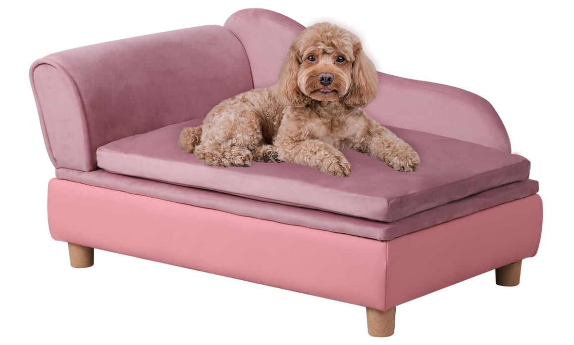 30" Pet Sofa with Hidden Storage – Soft Tufted Dog Couch for Small Dogs & Cats up to 30 lbs, Velvet, Modern Raised Bed with Cushion