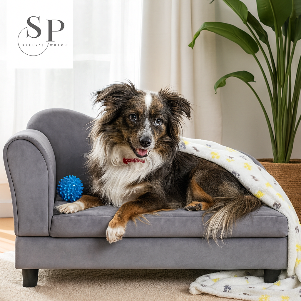 30" Pet Sofa with Hidden Storage – Soft Tufted Dog Couch for Small Dogs & Cats up to 30 lbs, Velvet, Modern Raised Bed with Cushion