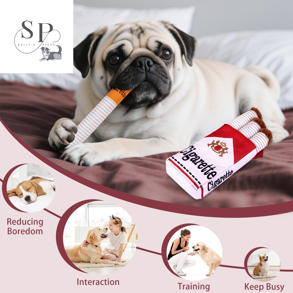 Funny Cigarette Dog Toy, Interactive 3-Pack Cigarette Design for Fun Chewing and Play Plush Pet Toy