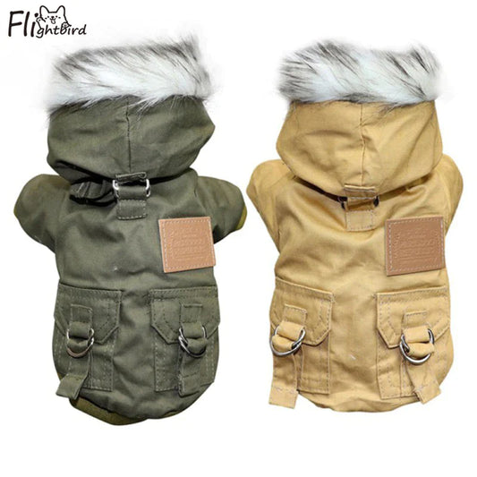 Winter Dog Coat with Hood – Warm Puppy Jacket for Small & Medium Dogs, Windproof Pet Clothes for Chihuahua, Yorkie & More (Green/Khaki)