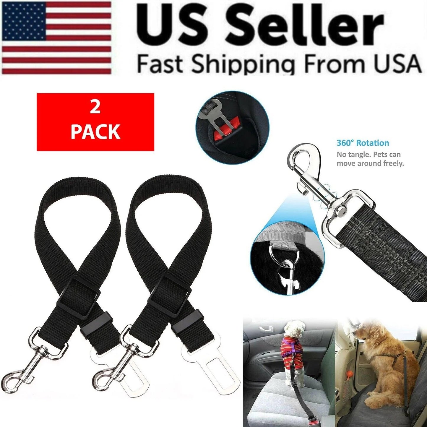 Ultimate 2-Pack Pet Seatbelt Harness for Safe and Comfortable Car Rides - Adjustable for Dogs and Cats, Durable Nylon with Universal Fit
