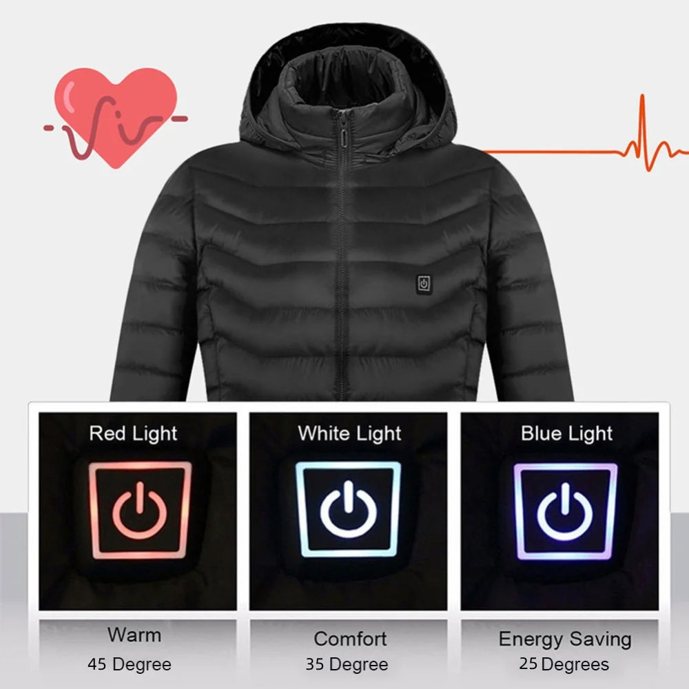 USB Heated Jacket with Removable Hood – Lightweight Thermal Coat with 3 Temperature Settings, Windproof & Waterproof Electric Winter Jacket for Men & Women