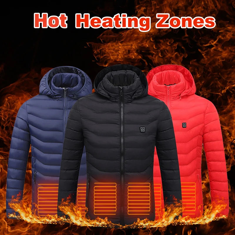 USB Heated Jacket with Removable Hood – Lightweight Thermal Coat with 3 Temperature Settings, Windproof & Waterproof Electric Winter Jacket for Men & Women