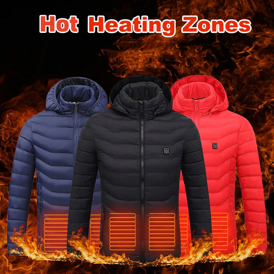 USB Heated Jacket with Removable Hood – Lightweight Thermal Coat with 3 Temperature Settings, Windproof & Waterproof Electric Winter Jacket for Men & Women