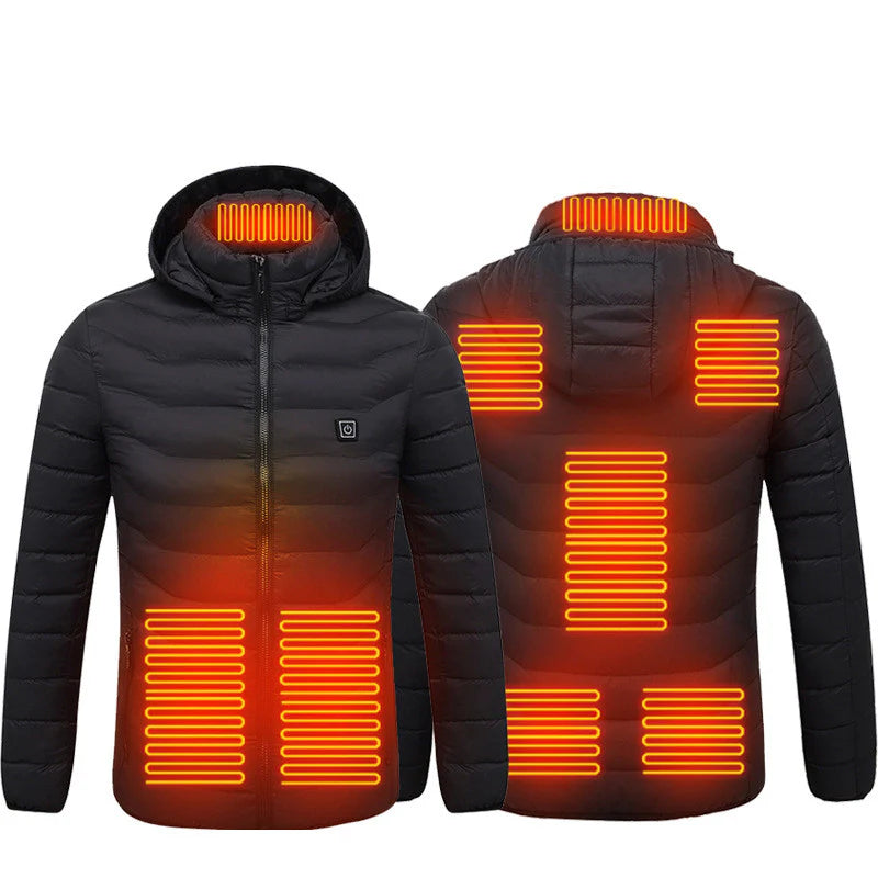 USB Heated Jacket with Removable Hood – Lightweight Thermal Coat with 3 Temperature Settings, Windproof & Waterproof Electric Winter Jacket for Men & Women