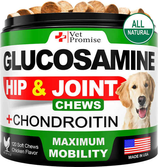 Glucosamine Hip & Joint Supplement for Dogs – 120 Soft Chews for Pain Relief & Mobility Support