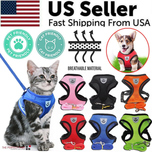 Adjustable Reflective Pet Harness for Cats and Dogs - Escape Proof Control Vest with Leash in Multiple Sizes