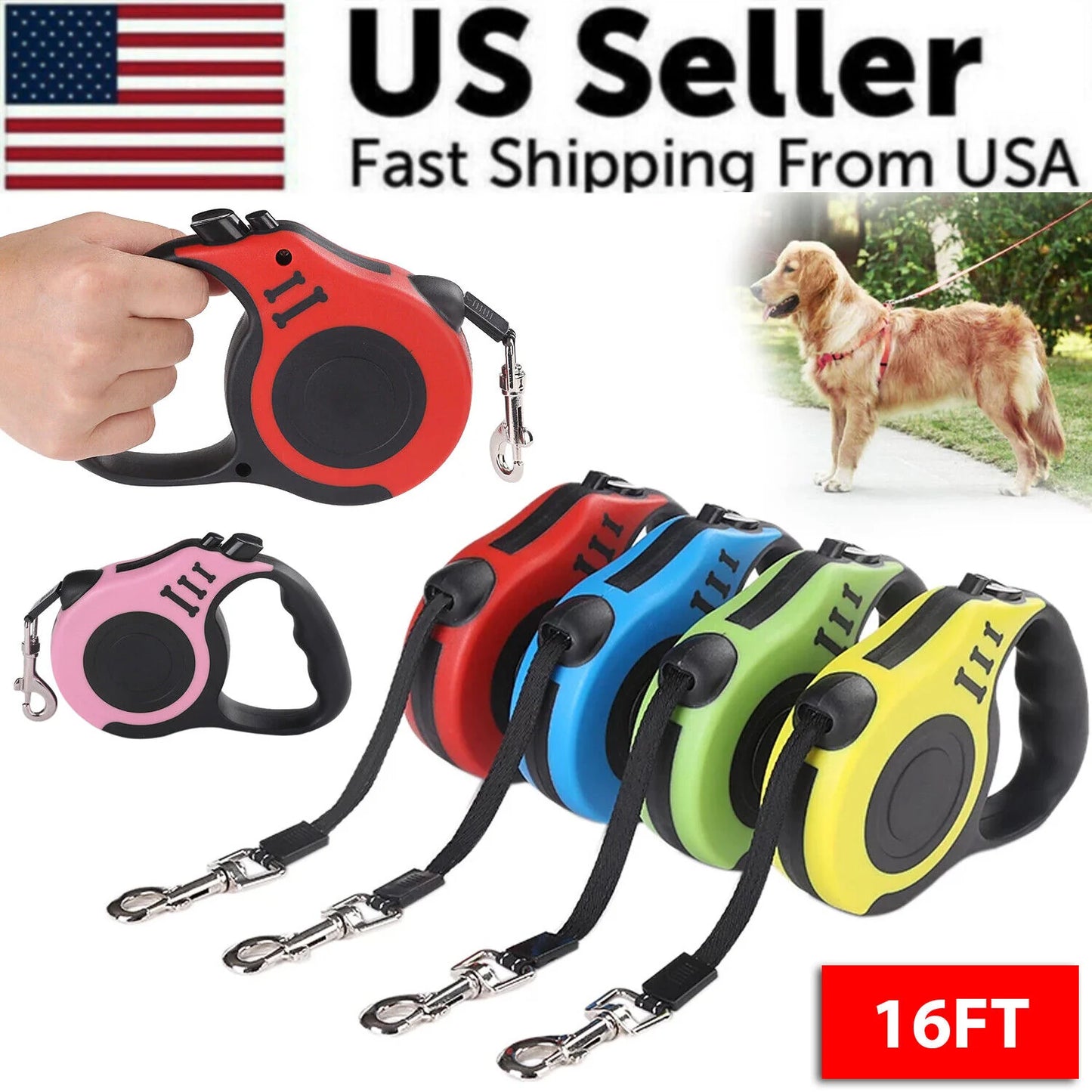 Experience Freedom with the 16.5FT Automatic Retractable Dog Leash – Perfect for Joyful Walks and Adventures!