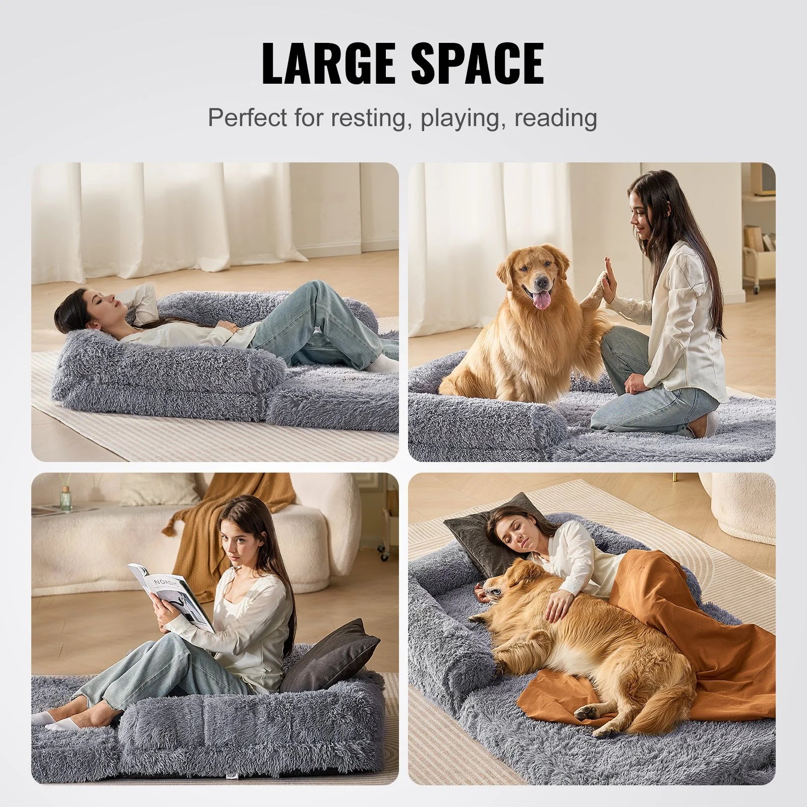 Large Human Dog Bed – 72"x48"x10" Oversized Cozy Lounger, Washable PV Velvet, Ultra-Soft & Comfy