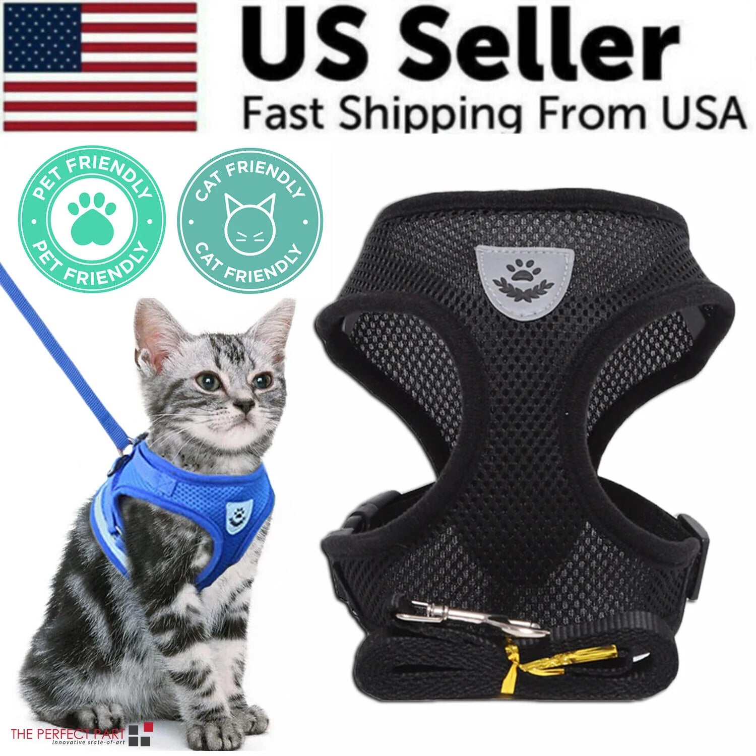 Adjustable Reflective Pet Harness for Cats and Dogs - Escape Proof Control Vest with Leash in Multiple Sizes