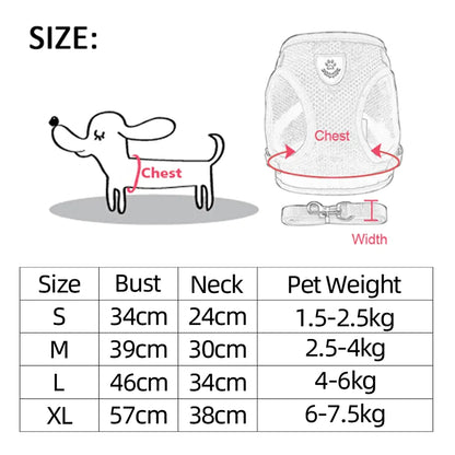 Adjustable Reflective Pet Harness for Cats and Dogs - Escape Proof Control Vest with Leash in Multiple Sizes
