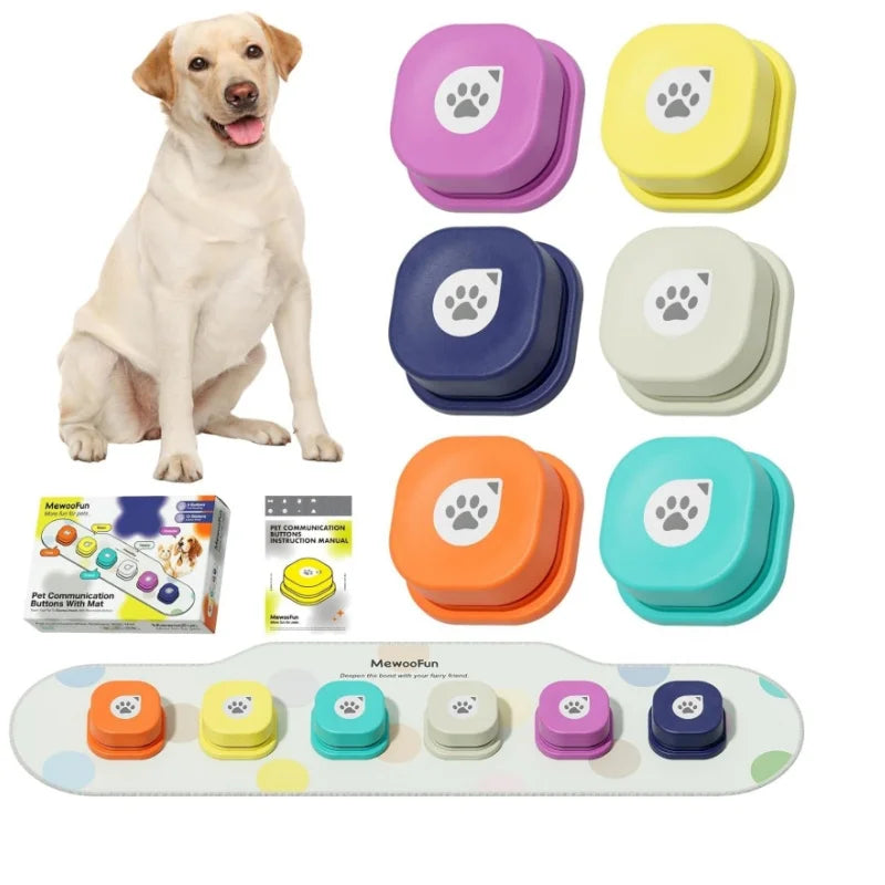 Recordable Dog Training Buttons with Mat – Talking Voice Buttons for Pet Communication and Training