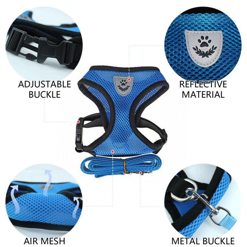 Adjustable Reflective Pet Harness for Cats and Dogs - Escape Proof Control Vest with Leash in Multiple Sizes