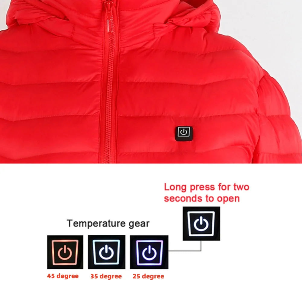 USB Heated Jacket with Removable Hood – Lightweight Thermal Coat with 3 Temperature Settings, Windproof & Waterproof Electric Winter Jacket for Men & Women
