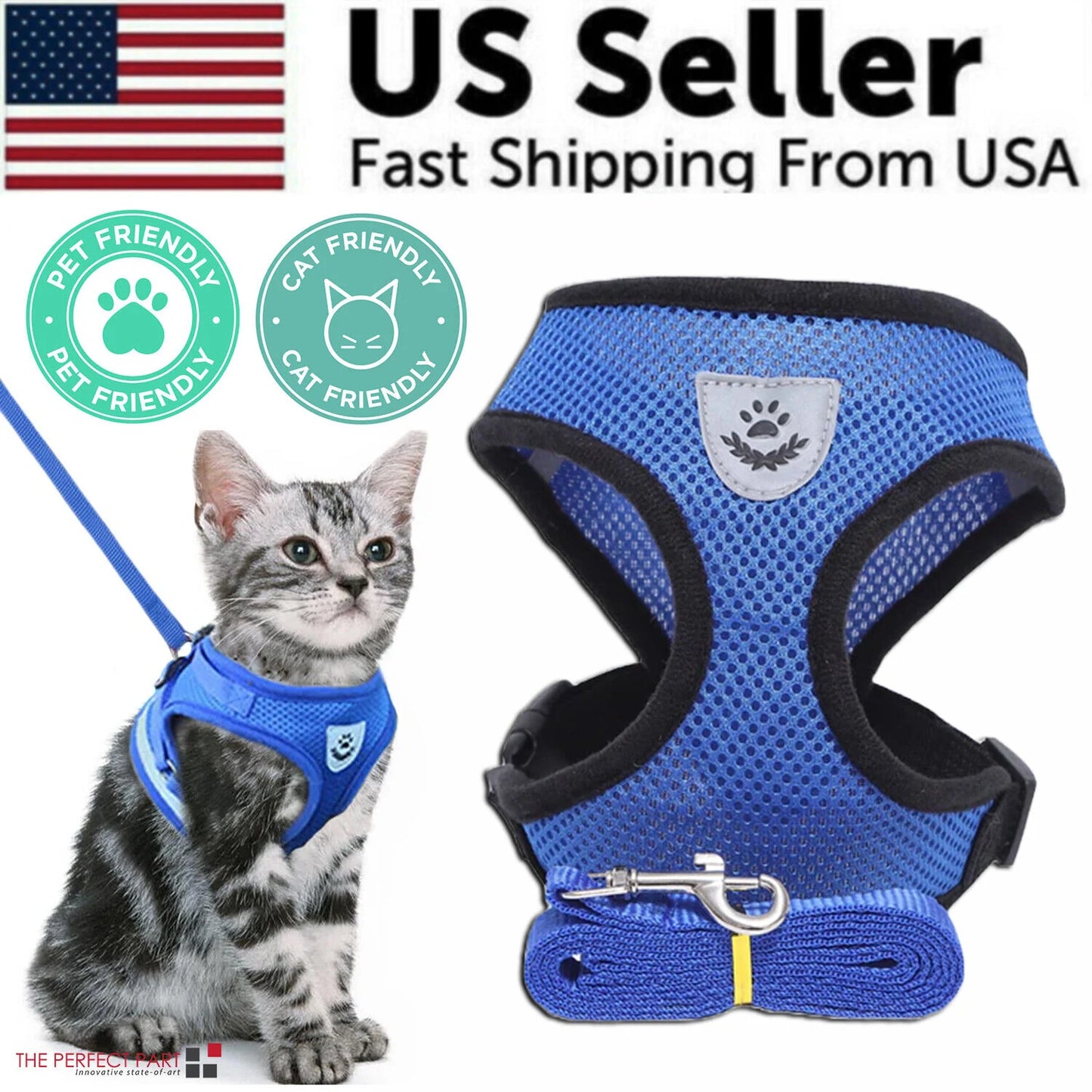 Adjustable Reflective Pet Harness for Cats and Dogs - Escape Proof Control Vest with Leash in Multiple Sizes