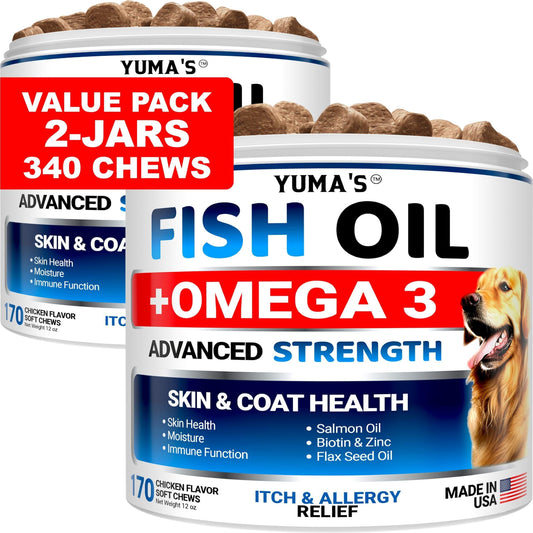 Omega 3 Fish Oil for Dogs – 2 Pack Skin & Coat Supplement for Itchy Skin, Shedding, Hot Spots & Dry Skin Relief