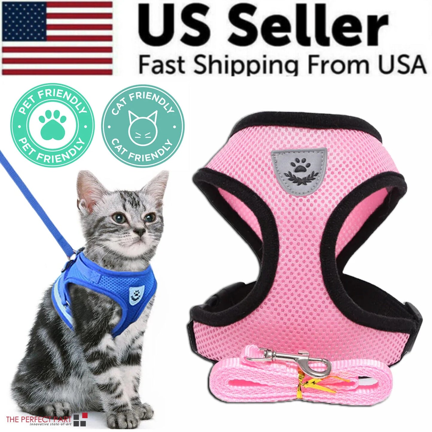Adjustable Reflective Pet Harness for Cats and Dogs - Escape Proof Control Vest with Leash in Multiple Sizes