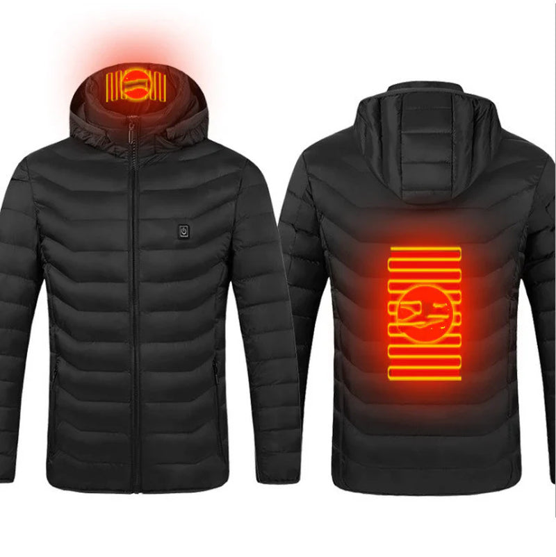 USB Heated Jacket with Removable Hood – Lightweight Thermal Coat with 3 Temperature Settings, Windproof & Waterproof Electric Winter Jacket for Men & Women