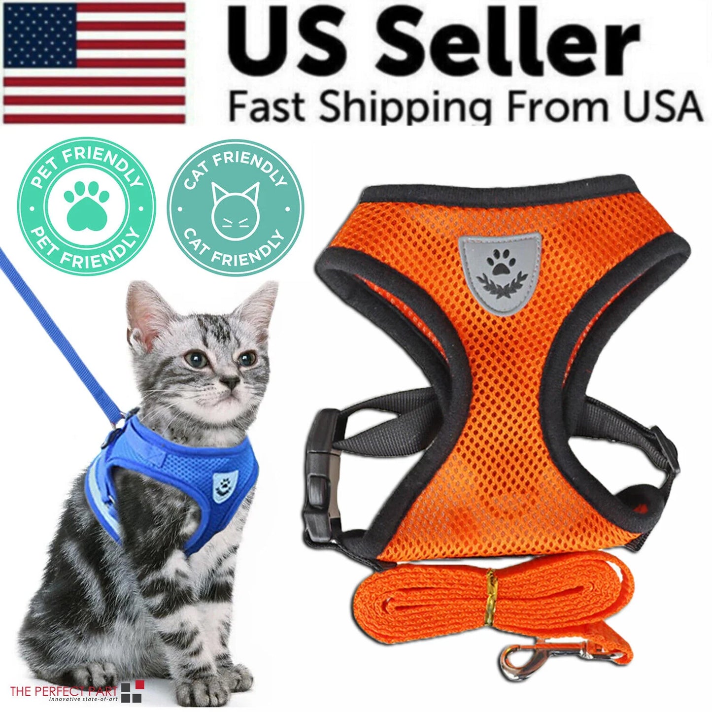Adjustable Reflective Pet Harness for Cats and Dogs - Escape Proof Control Vest with Leash in Multiple Sizes