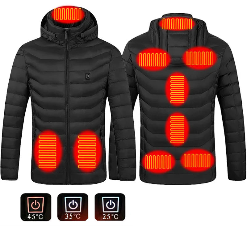 USB Heated Jacket with Removable Hood – Lightweight Thermal Coat with 3 Temperature Settings, Windproof & Waterproof Electric Winter Jacket for Men & Women