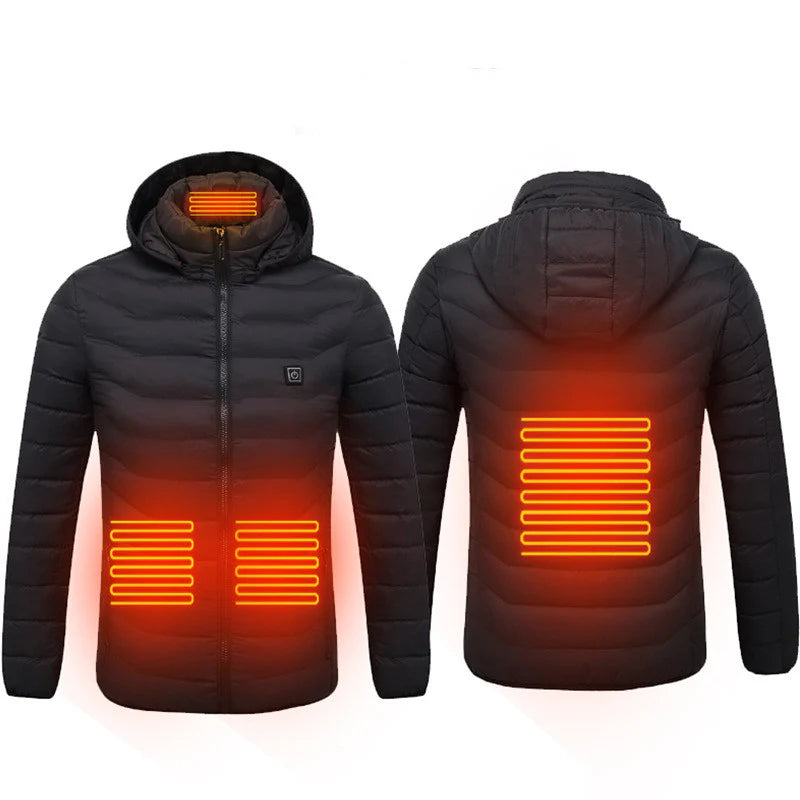USB Heated Jacket with Removable Hood – Lightweight Thermal Coat with 3 Temperature Settings, Windproof & Waterproof Electric Winter Jacket for Men & Women