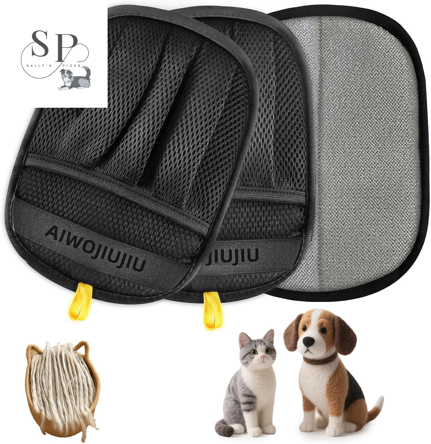 2-Pack Pro Pet Hair Removal Gloves – Five-Finger Electrostatic Design, Reusable & Washable Hair Remover for Dogs, Cats, Furniture, Carpet, Clothes & Car Seats (Black, L)