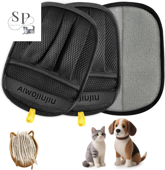 2-Pack Pro Pet Hair Removal Gloves – Five-Finger Electrostatic Design, Reusable & Washable Hair Remover for Dogs, Cats, Furniture, Carpet, Clothes & Car Seats (Black, L)