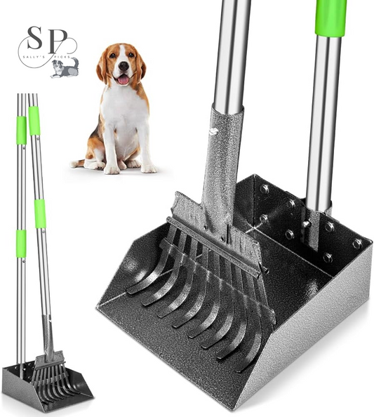 Dog Pooper Scooper with Long Handle – Heavy-Duty Stainless-Steel Tray & Rake Set, 38" No-Bend Design for Small & Medium Dogs, Easy Clean & Rust-Proof for Grass, Dirt, Gravel