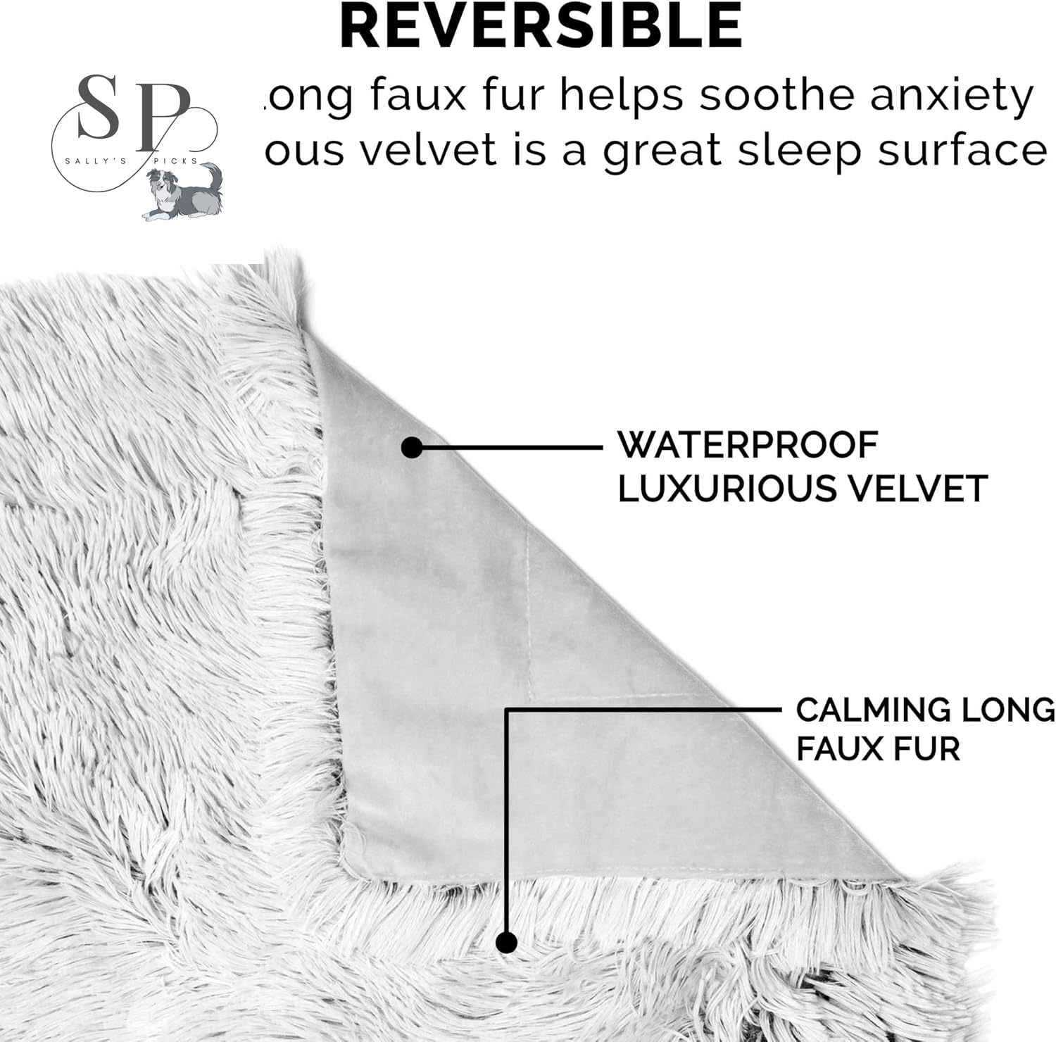 Waterproof Calming Dog & Cat Blanket – Reversible Faux Fur & Velvet Throw, Washable, Extra Large (60"x50") – Mist Gray