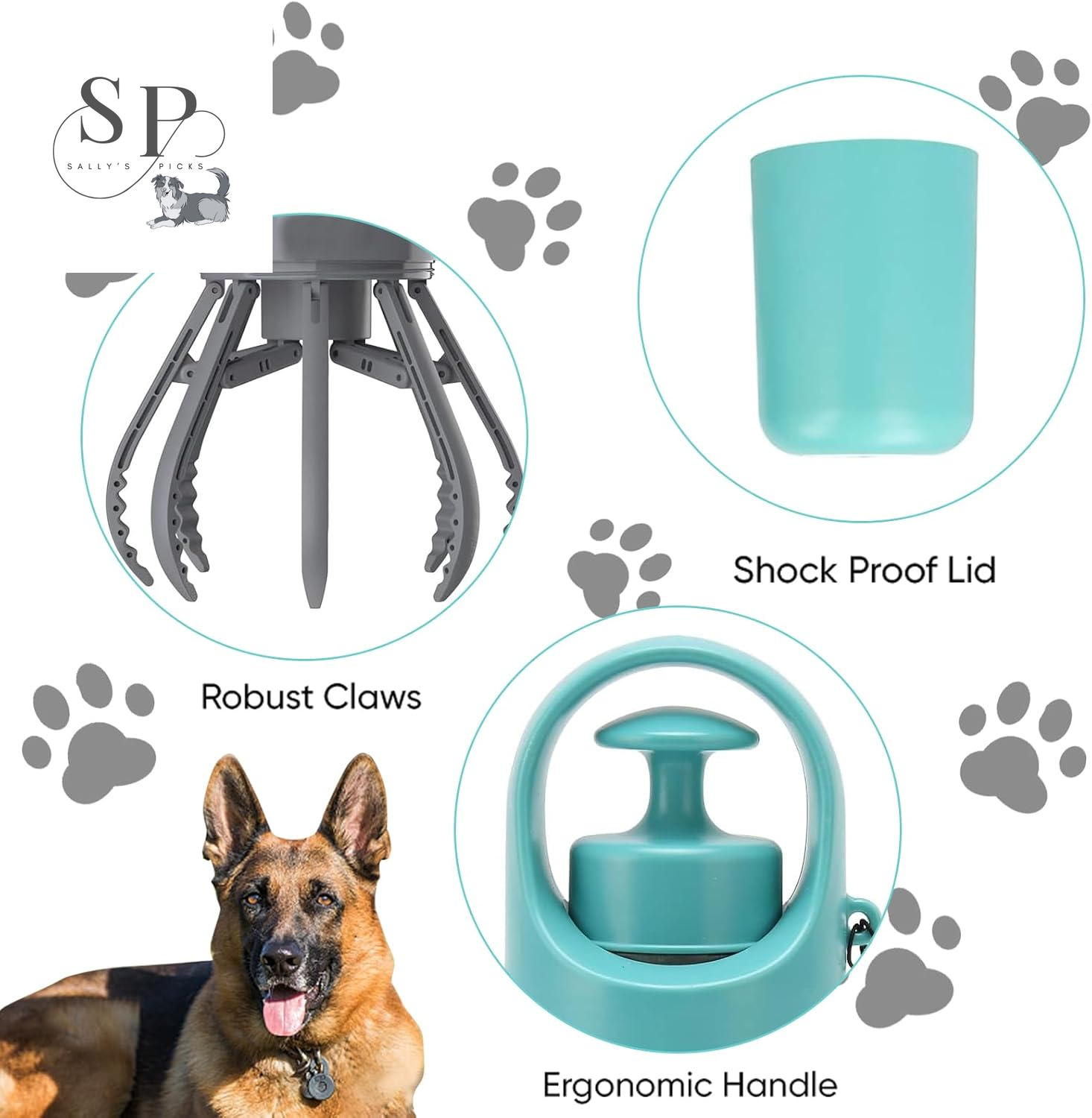 Portable Dog Pooper Scooper – No-Touch Pet Waste Picker with Built-in Bag Dispenser, Leak-Proof Storage Container & 15 Bags, Compact & Easy Carry for Small, Medium, Large Dogs